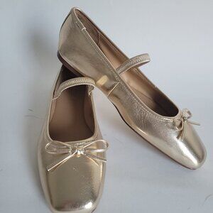 J. Crew Factory Golden Metallic ballet flat shoes size 9 Preppy Holiday party